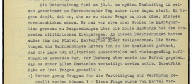 Bürgermeister a.D. Wilhelm Amsinck Burchard-Motz über die Kapitulationsverhandlungen