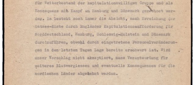 Telegramm von Heinrich Riensberg an die Engländer vom 28. April 1945