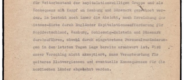 Telegramm von Heinrich Riensberg an die Engländer vom 28. April 1945